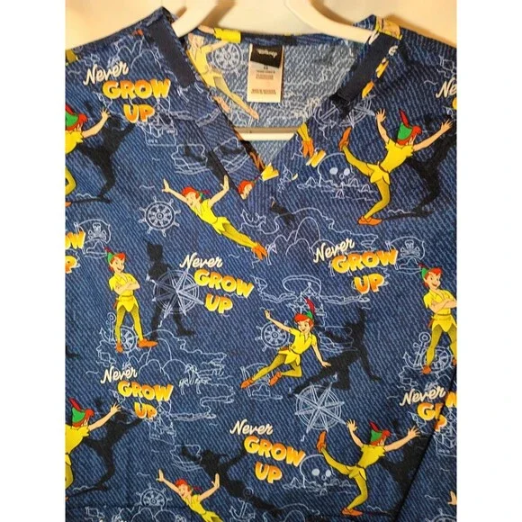 Peter Pan Cherokee Scrubs Disney Tooniforms Unisex V Neck Top TF728 PEOM XS - Picture 5 of 5